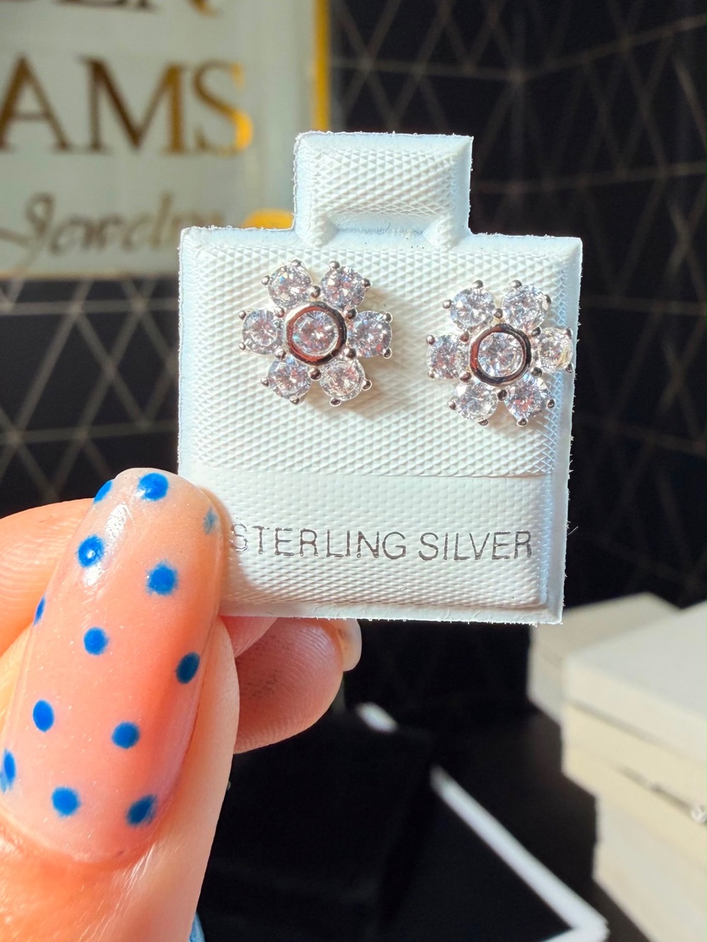 Sterling Silver Clear Crystal Flower Stud Earrings